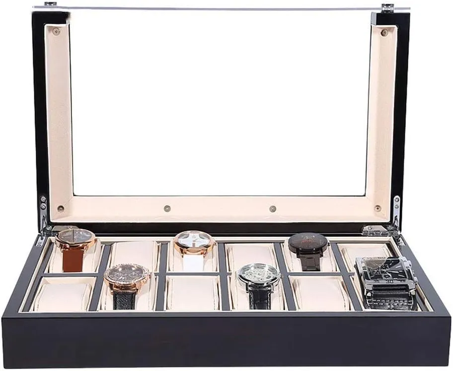 Storage Box Watch Storage Box 6/12/18/ Grids earthquake intestine Large Watch Display Case for Men Solid Wood Watch Boxes Metal Clasp Detachable Pillow Jewelry Collection Case Organiser Holder Watch Display 