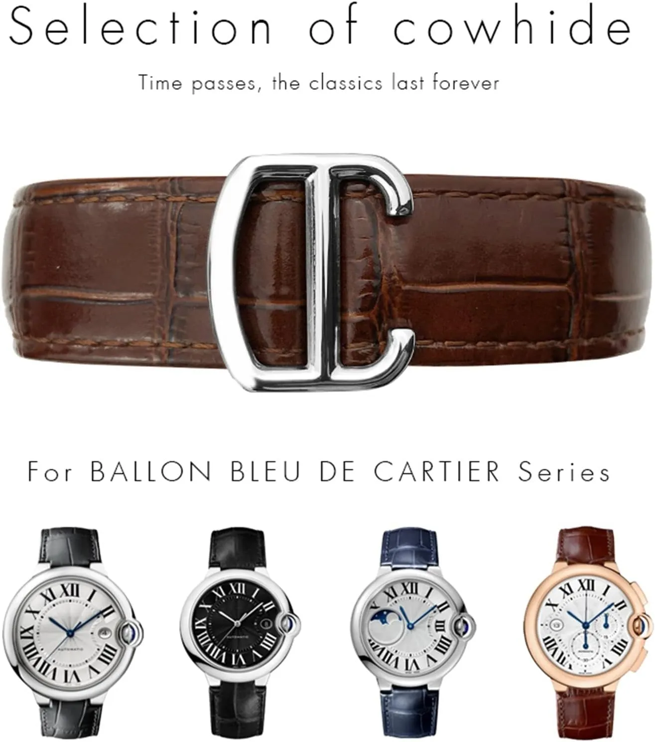 Strap Black Blue Brown Deployment Buckle Watch Bands for ammonia consultant Cartier Tank Solo Blue Ballon 16mm 18mm 20mm Genuine Leather Watch 