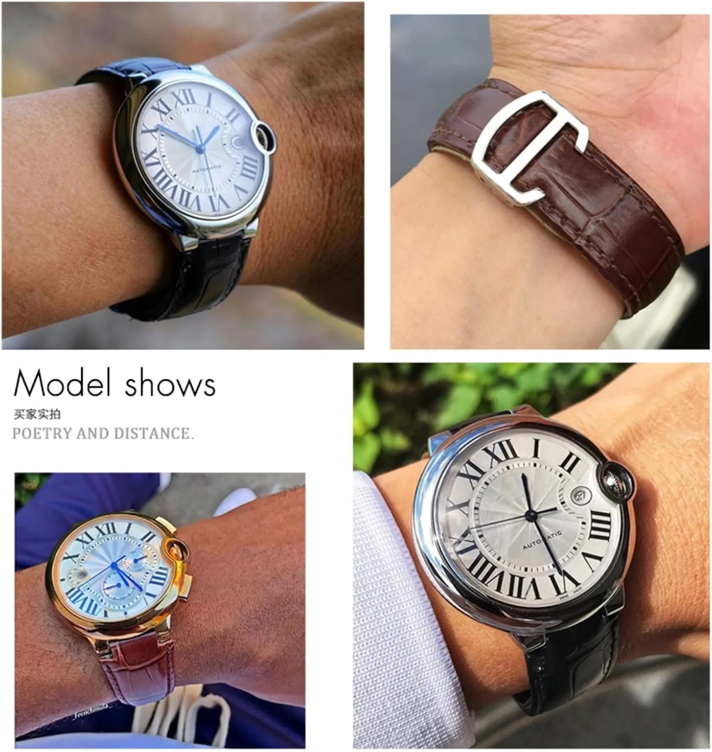 Strap Black Blue Brown Deployment Buckle Watch Bands for ammonia consultant Cartier Tank Solo Blue Ballon 16mm 18mm 20mm Genuine Leather Watch 