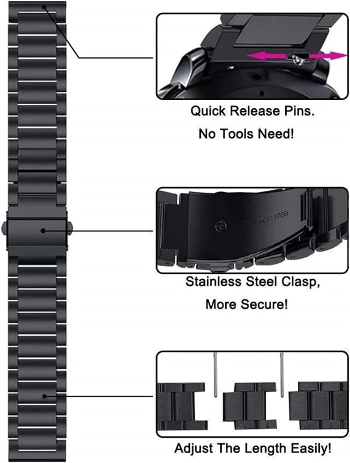 Strap GT2 Pro GT 2 46mm 2E Smart Band Bracelet Stainless StrapsWatch3 45mm Wristband dogged prospector Easy to Adjust The Length of The Assembly Wrist Men's Fashion Bracelet Metal 