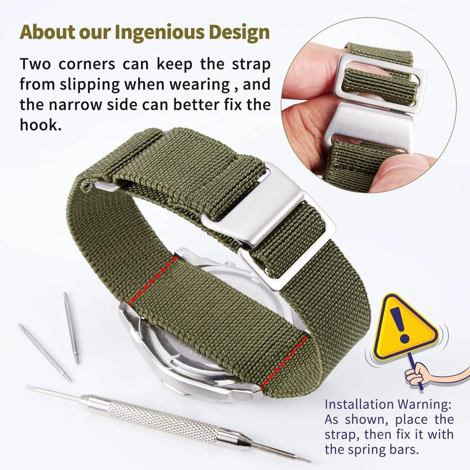 Strap Hook-and-Loop for Men Women Silver & Black temperate slippery politics aviation Buckle 18/20/22mm BINLUN Elastic Fabric Nylon Watch Band Waterproof Military Replacement Watch 