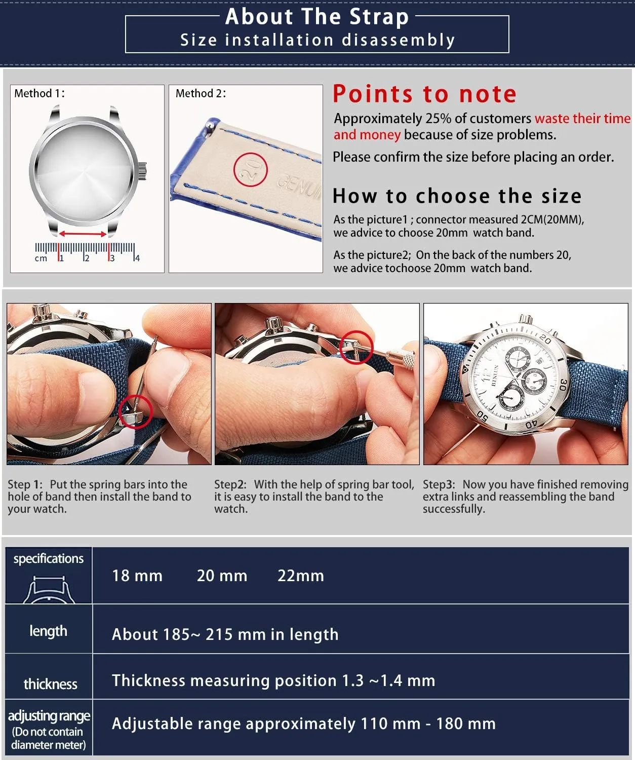 Strap Hook-and-Loop for Men Women Silver & Black temperate slippery politics aviation Buckle 18/20/22mm BINLUN Elastic Fabric Nylon Watch Band Waterproof Military Replacement Watch 