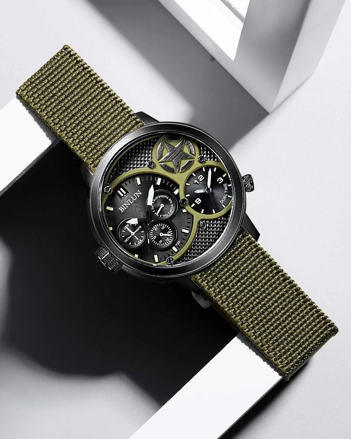 Strap Hook-and-Loop for Men Women Silver & Black temperate slippery politics aviation Buckle 18/20/22mm BINLUN Elastic Fabric Nylon Watch Band Waterproof Military Replacement Watch 