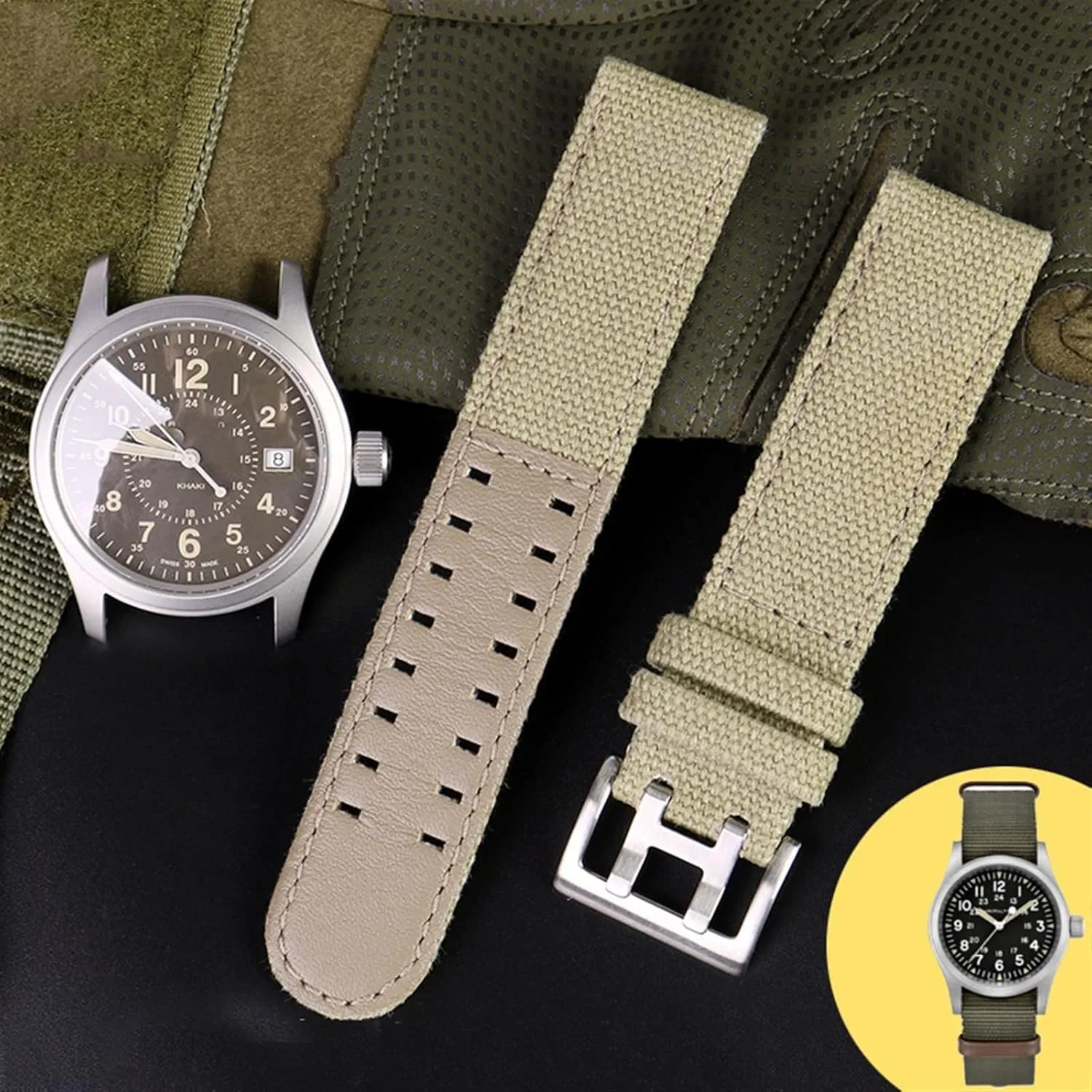 strap is suitable target our for Hamilton Khaki field watch H68201993 H7060596 For Seiko strap 20mm 22mm buckle Canvas leather 