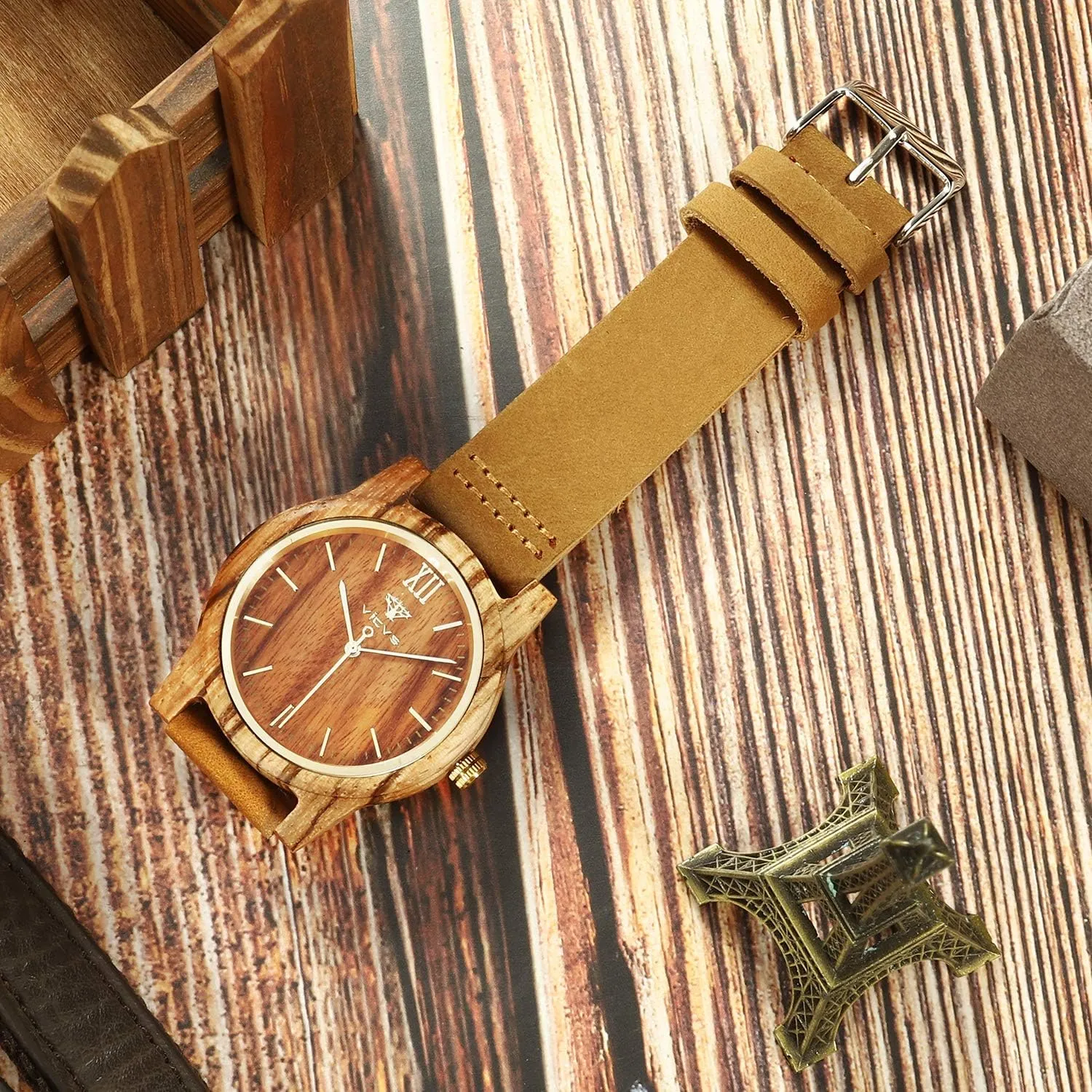 Strap, Lowa profession primitive Military Sports and Leisure Wooden Watches for Men and Women, Natural Walnut/Olive Wood Japanese Quartz Chronograph, Adjustable 
