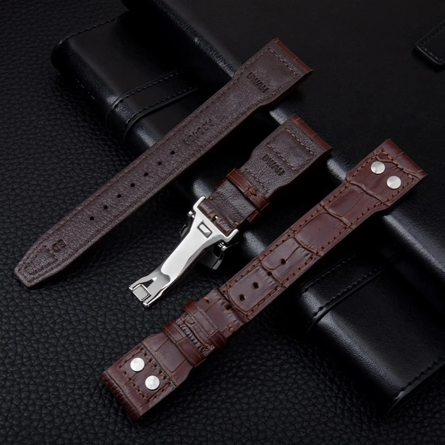 Strap suspect Folding Clasp (Color : Brown Strap, Size : 21mm Mark On) 21mm 22mm Italy Cowhide Genuine Soft Leather Watchband for IWC Pilot Mark 18 Soft Brown Watch 