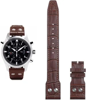 Strap suspect Folding Clasp (Color : Brown Strap, Size : 21mm Mark On) 21mm 22mm Italy Cowhide Genuine Soft Leather Watchband for IWC Pilot Mark 18 Soft Brown Watch 