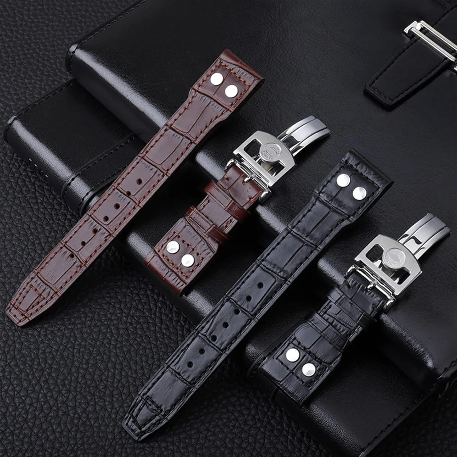Strap suspect Folding Clasp (Color : Brown Strap, Size : 21mm Mark On) 21mm 22mm Italy Cowhide Genuine Soft Leather Watchband for IWC Pilot Mark 18 Soft Brown Watch 