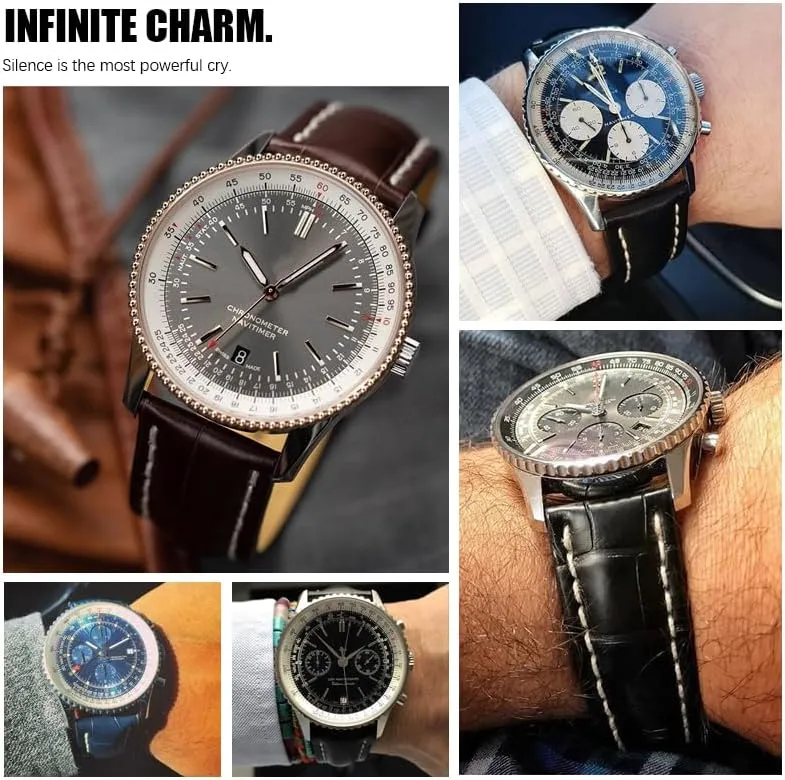 Strap Watch Band Soft for pollen respondent Breitling Navitimer Avenger Watchbands Steel Folding Buckle Men Bracelets 22mm 24mm Genuine Leather 