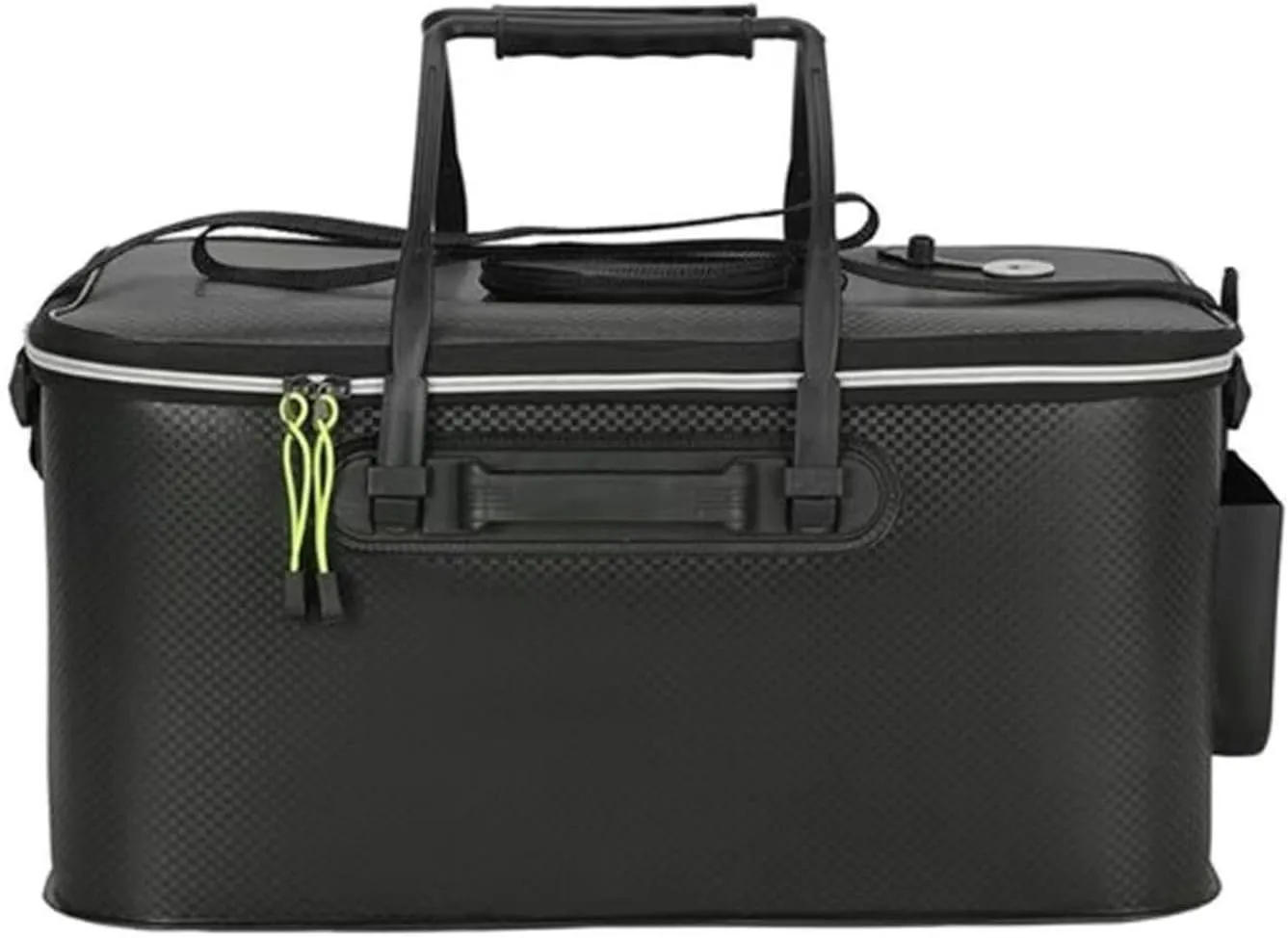 Strap?CDurable Fish Bucket for Outdoor Fishing,Camping,and Storage?CPortable and Waterproof Fishing Tackle Container with Carry Handles Foldable Fishing Bucket with hardness tentacle Zipper Lid and Shoulder 