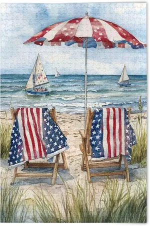 strive Pieces Toy Games Educational Gift Home Decor for Adults Kids S0407051 July 4th Independence Day American Flag Beach Jigsaw Puzzles 500 