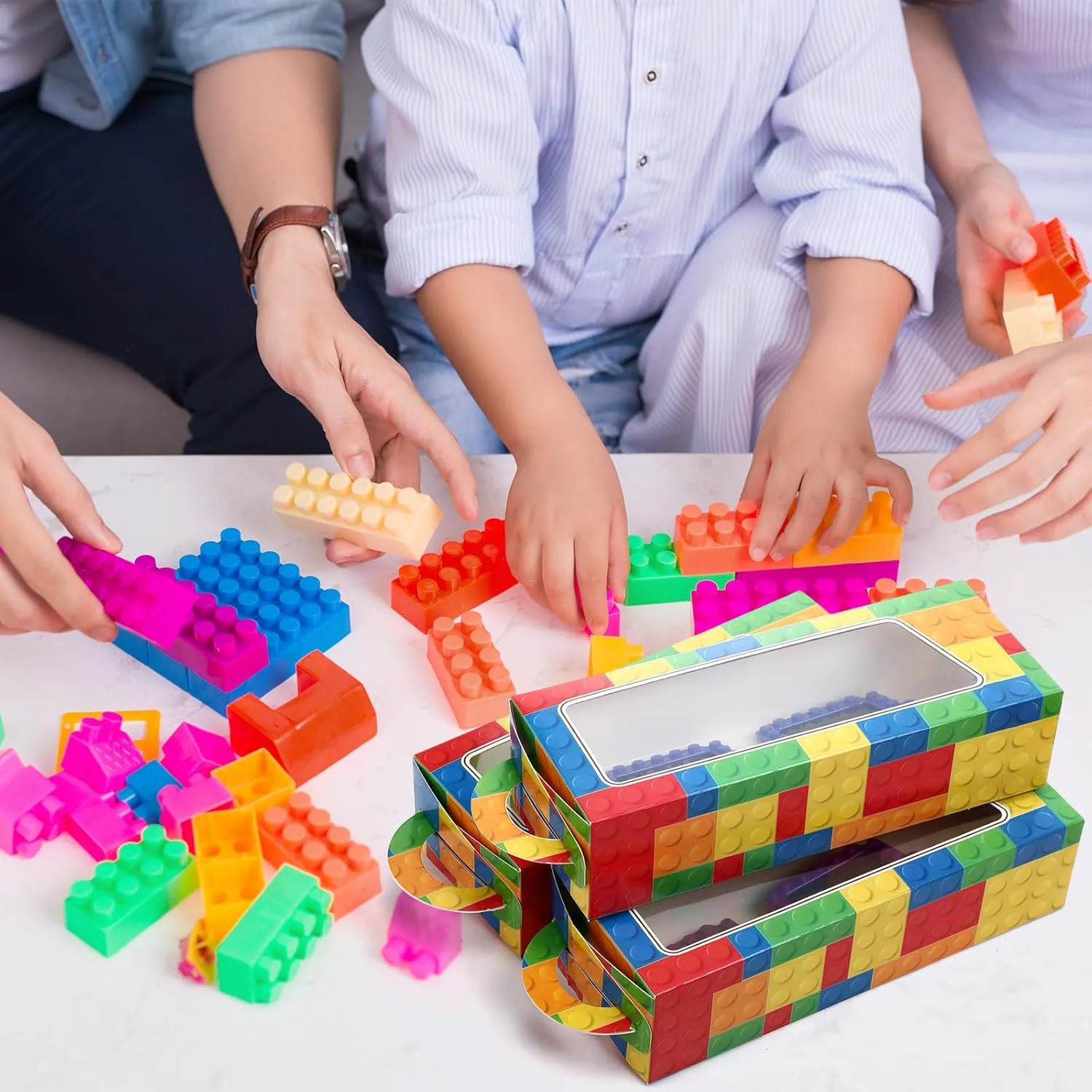 Supplies (Bright) 24 Sets Building Block Party Favors Includes Building Bricks Theme Party Gift Boxes sheepskin rekindle Block Mania Games Sunglasses DIY Christmas Birthday 