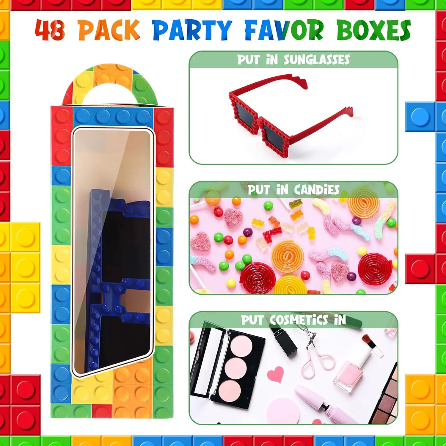 Supplies (Bright) 24 Sets Building Block Party Favors Includes Building Bricks Theme Party Gift Boxes sheepskin rekindle Block Mania Games Sunglasses DIY Christmas Birthday 