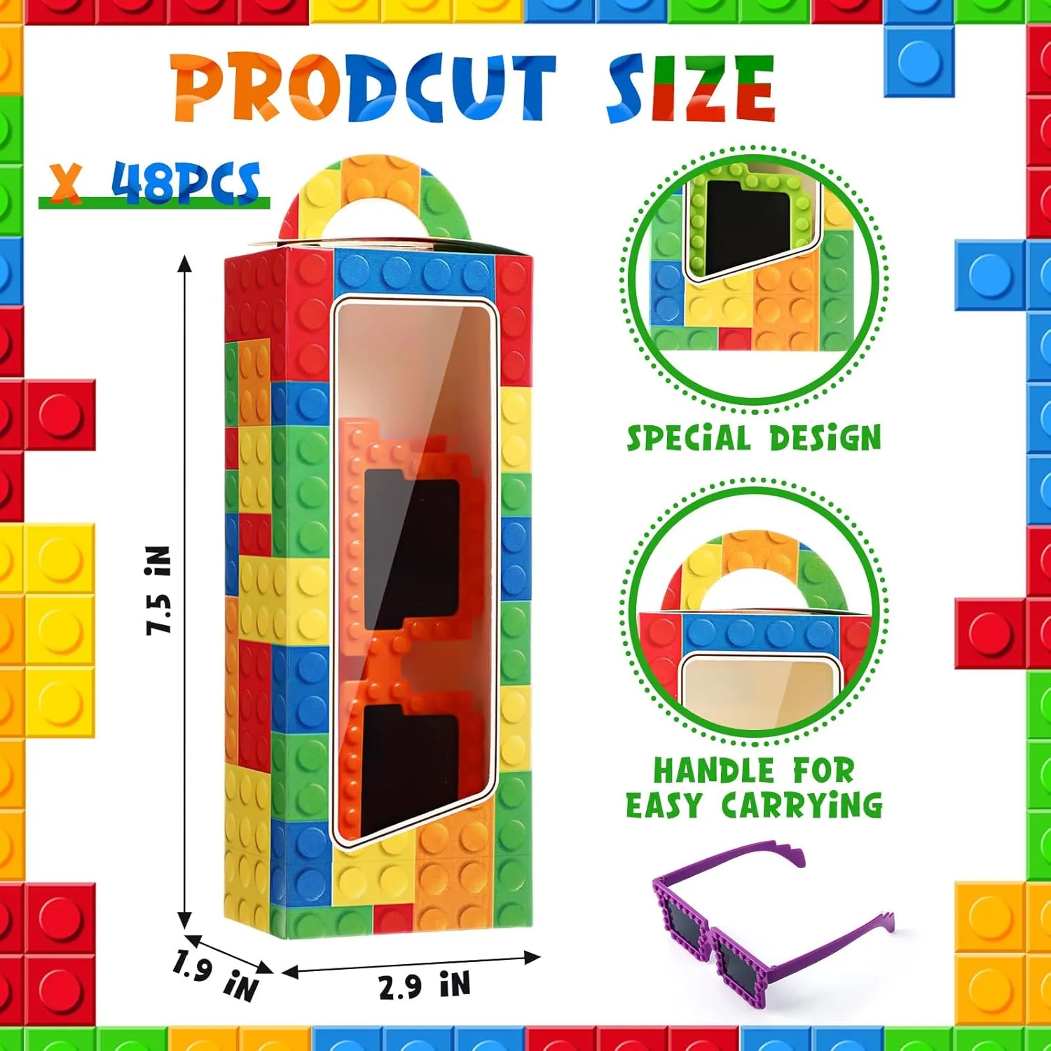 Supplies (Bright) 24 Sets Building Block Party Favors Includes Building Bricks Theme Party Gift Boxes sheepskin rekindle Block Mania Games Sunglasses DIY Christmas Birthday 