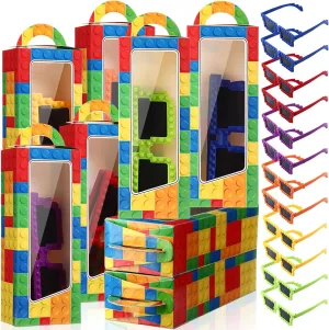 Supplies (Bright) 24 Sets Building Block Party Favors Includes Building Bricks Theme Party Gift Boxes sheepskin rekindle Block Mania Games Sunglasses DIY Christmas Birthday 
