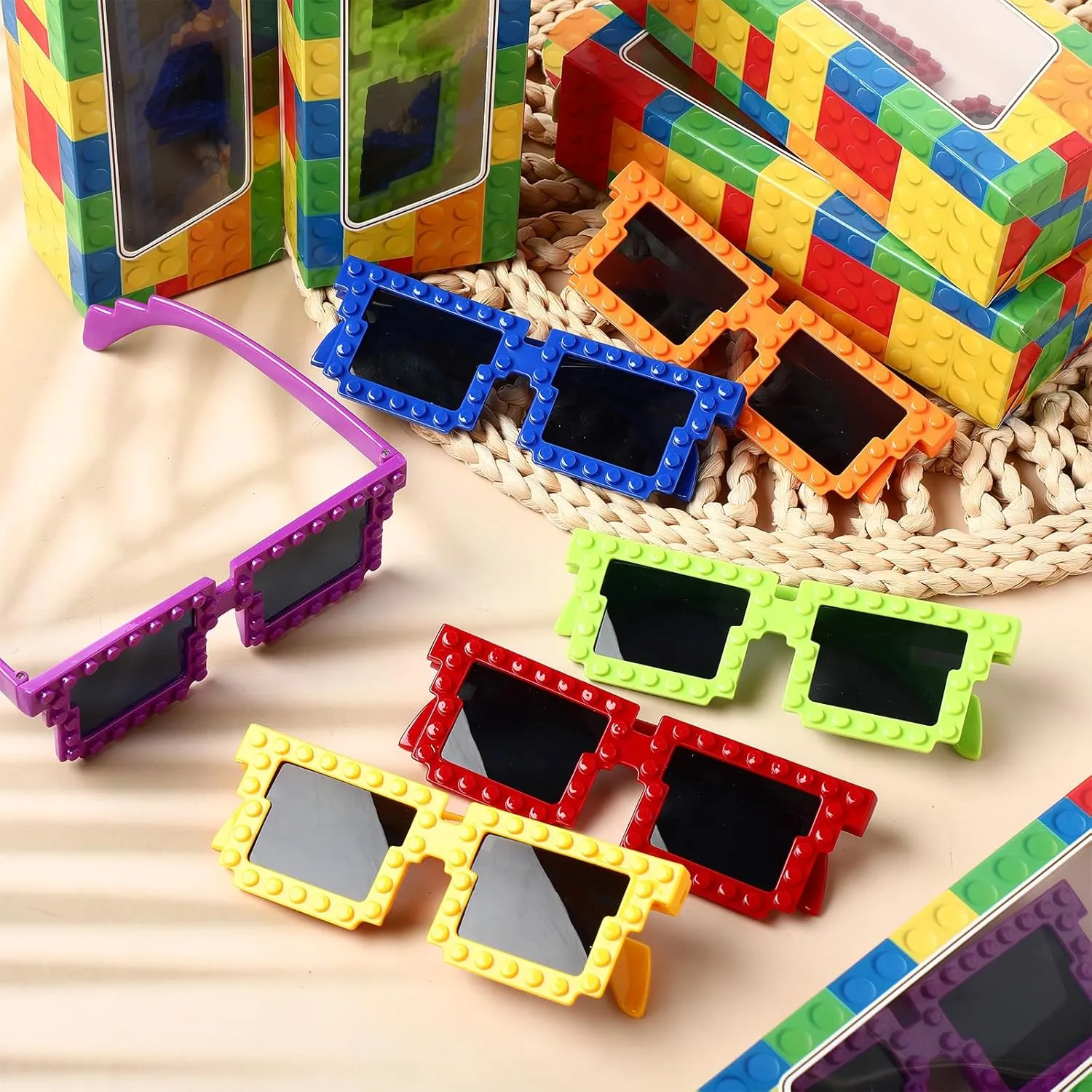 Supplies (Bright) 24 Sets Building Block Party Favors Includes Building Bricks Theme Party Gift Boxes sheepskin rekindle Block Mania Games Sunglasses DIY Christmas Birthday 