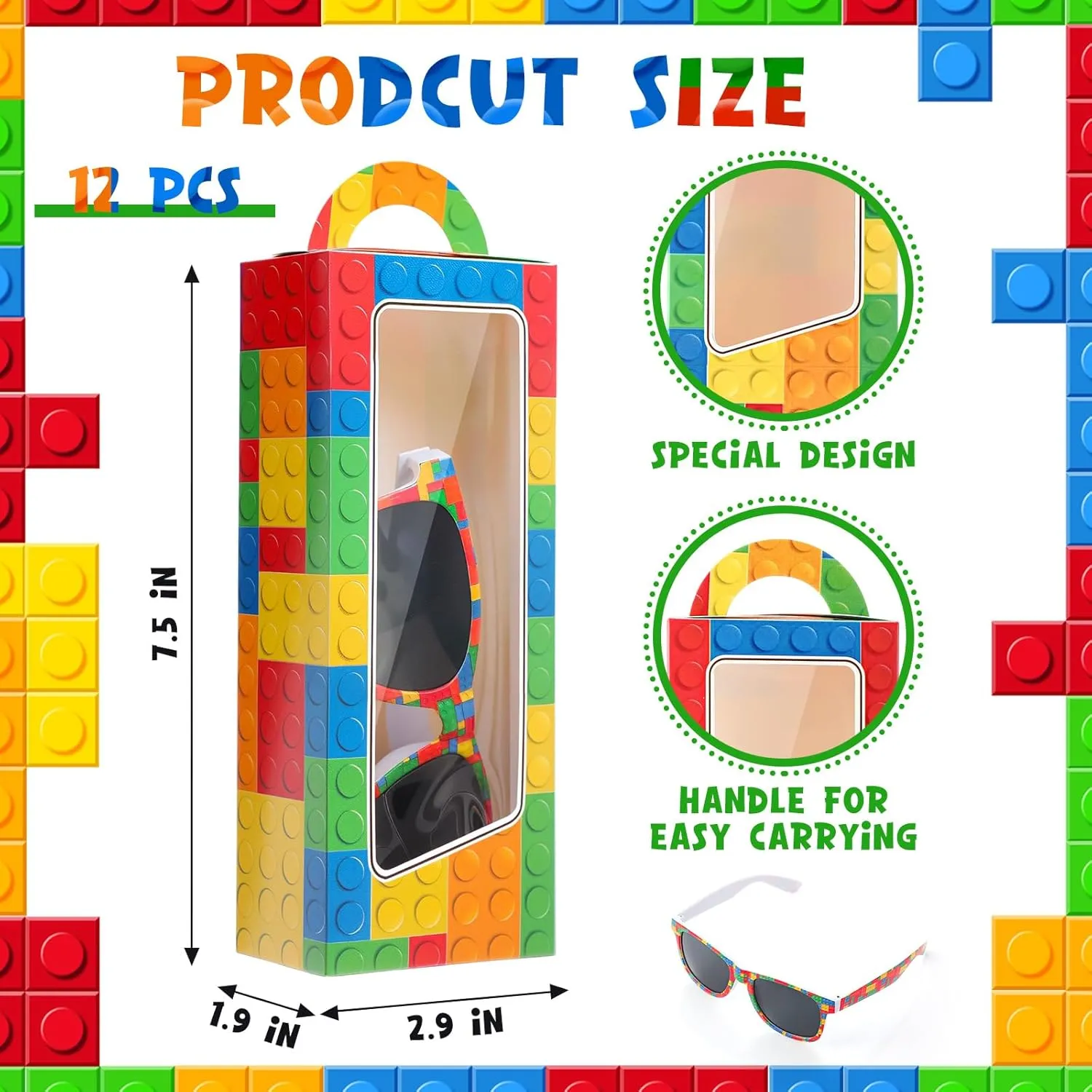 Supplies (Building Block) 12 Sets Building Block Party Favors Includes Building raw pastoral thousand gully archive nomadism Bricks Theme Party Gift Boxes Block Mania Games Sunglasses DIY Christmas Birthday 