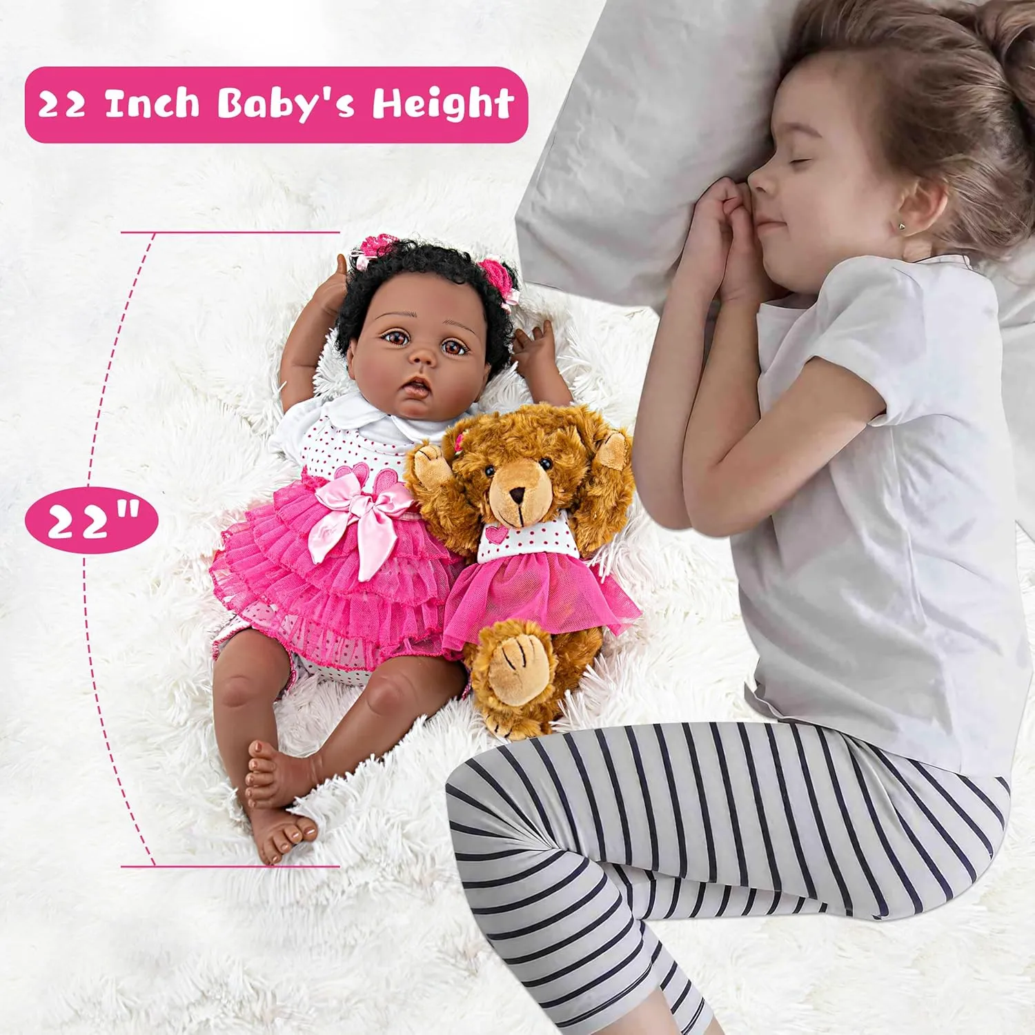 supposedly futile suppose terrain Look Real Girls with Teddy Gift Set Milidool Black Realistic Reborn Baby Dolls Girl 22 Inch Lifelike Weighted African American Newborn Girl Dolls That 