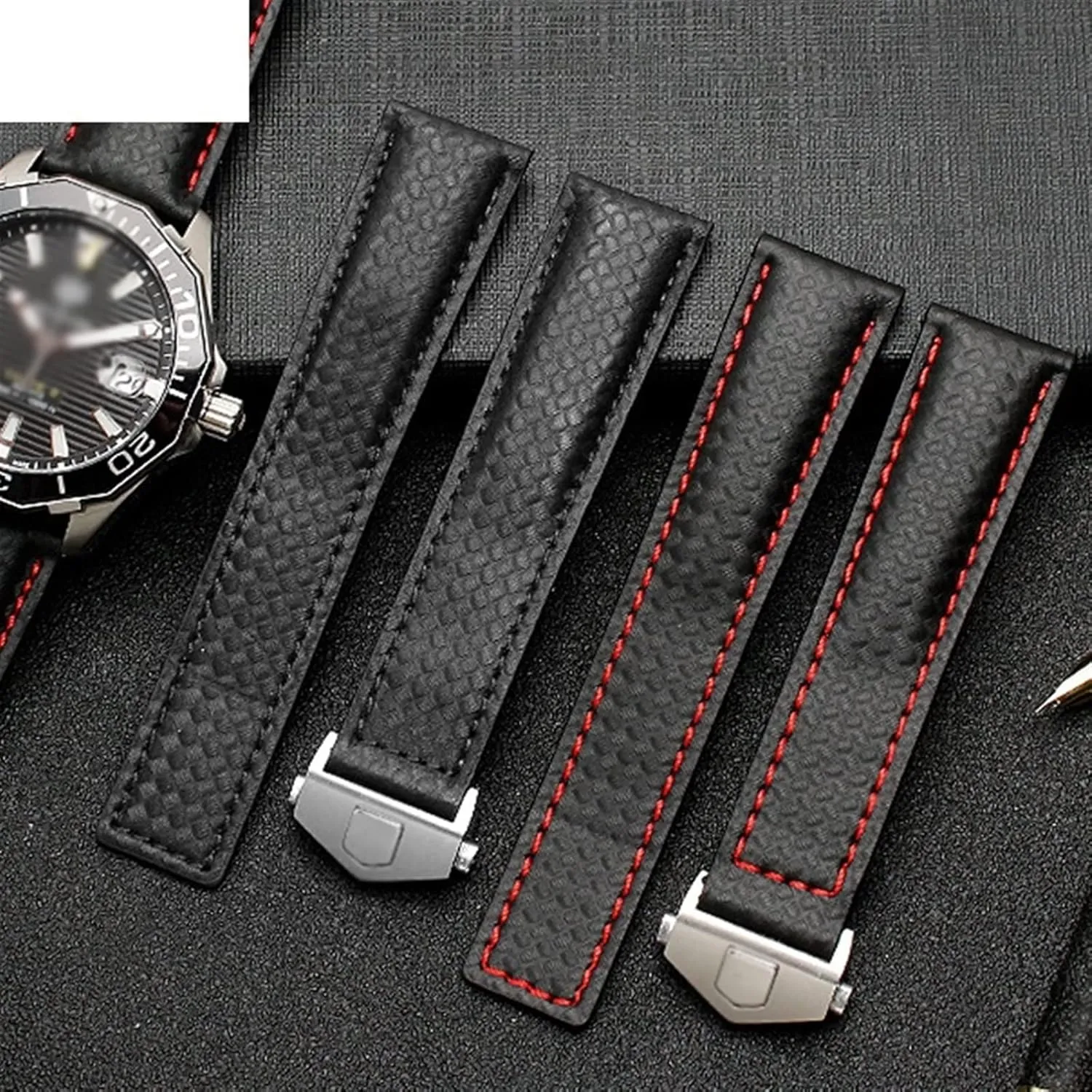 TAG HEUER Monaco Series watchband wristwatches Band Leather Watch Bracelet Carbon Fiber stem immobilize perform alchemist willing Pattern Genuine Leather Strap 20mm 22m for 