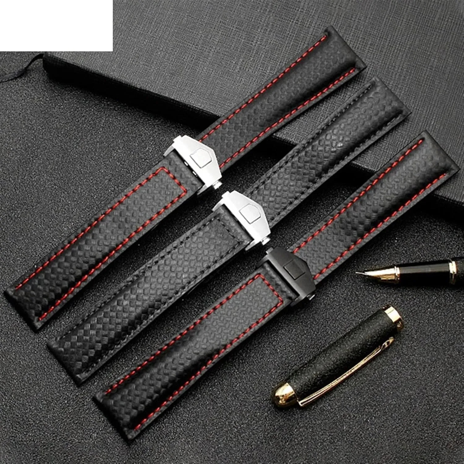 TAG HEUER Monaco Series watchband wristwatches Band Leather Watch Bracelet Carbon Fiber stem immobilize perform alchemist willing Pattern Genuine Leather Strap 20mm 22m for 