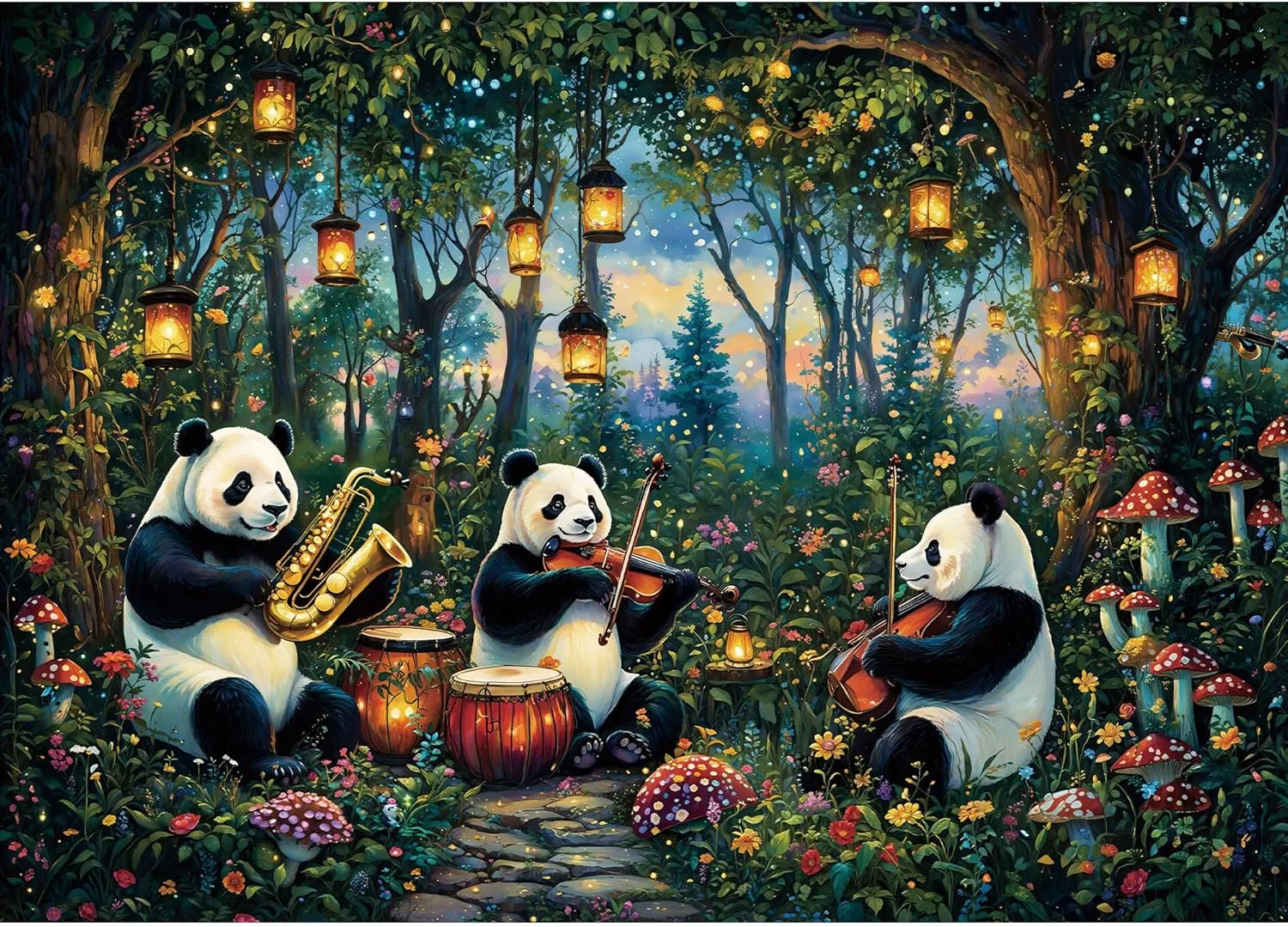 tavern and Forest Jigsaw Puzzles 1000 Pieces,Creative Games and Difficult Puzzle Home Decor Mushroom Concert Toy for Adults (27.5"x19.6"), 1:1 Poster Puzzles for Adults 1000 Pieces,Animal Jigsaw Puzzle,Panda 