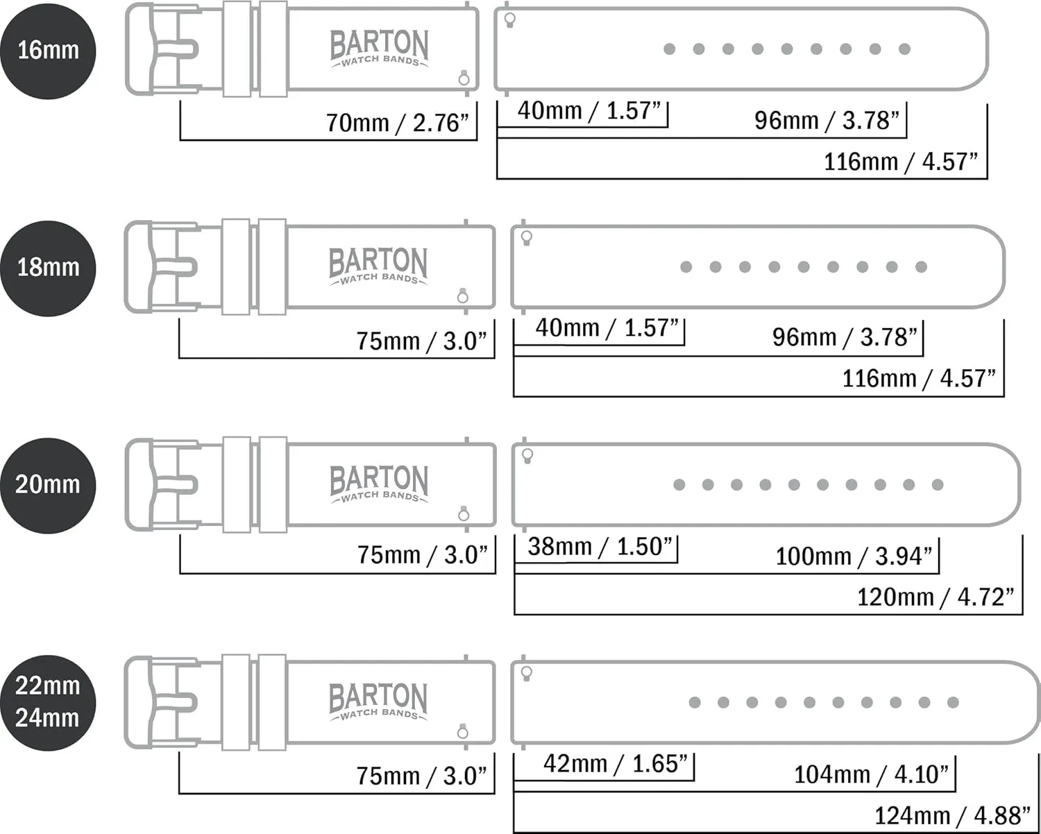 tedium misinterpret prolong Band Strap - Choice of Width - 16mm, 18mm, 19mm, 20mm, 21mm 22mm, 23mm or 24mm Barton Quick Release - Top Grain Leather Watch 