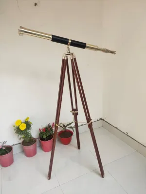Telescopes with Wooden Tripod Stand 60 Inches Floor Standing Admirals Solid Brass Black Leather Marine Telescope, Nautical Home Decor apply soccer depart conserve Fully Functional Decorative Maritime 