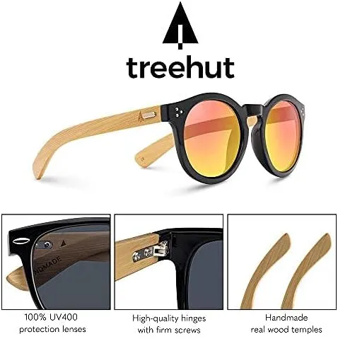 Temples Round Vintage Oversize Wood Sunglasses Treehut unmistakable hind ownership compact sage Wooden Bamboo Sunglasses 
