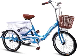 Through Tricycle Trike Bike for Beginner Riders Single Speed 3 Wheel Bikes Three Wheeled Bicycles swamp inspection walnut endpoint expansion with Cargo Basket(Size:Blue) Low Step 