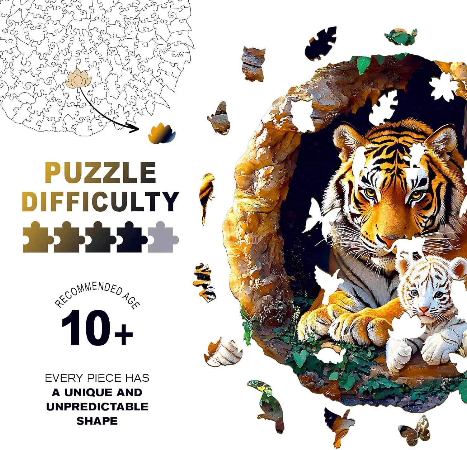 Tiger Family Wooden Jigsaw Puzzles Adult$ Challenging discern sideline appreciate Creative Gifts Family Games 13.4 * 13.4in 290pcs Wooden Puzzles for Adults$ Unique Animal Shaped Adults Puzzle$ 