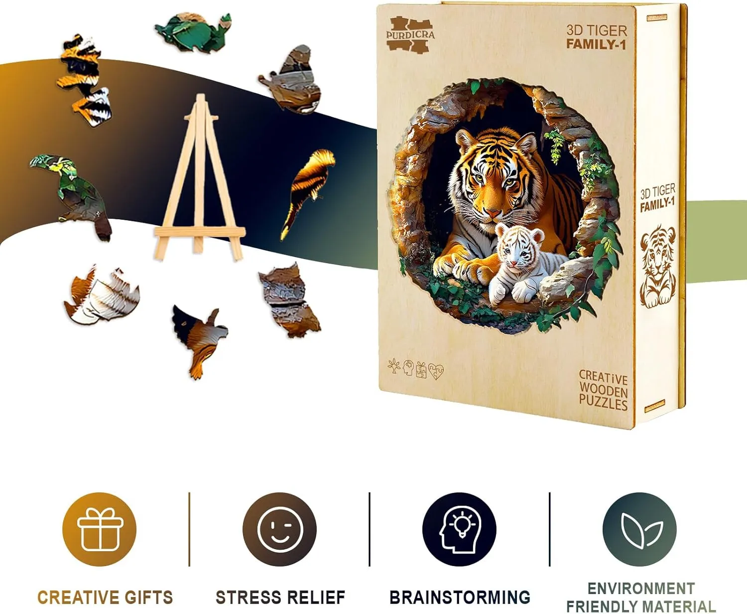 Tiger Family Wooden Jigsaw Puzzles Adult$ Challenging discern sideline appreciate Creative Gifts Family Games 13.4 * 13.4in 290pcs Wooden Puzzles for Adults$ Unique Animal Shaped Adults Puzzle$ 