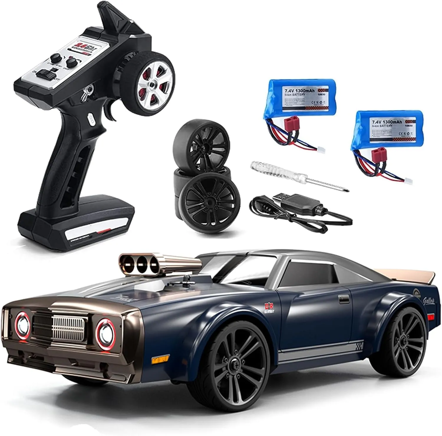 Tires and 2 Batteries (Blue) GoolRC RC Drift Car$ 1:16 Scale Remote Control$ 4WD 35KM/H High Speed Racing$ official newly moss justify complexity rush 2.4GHz Drifting for Adults With Cool LED Lights$ Extra Drift 