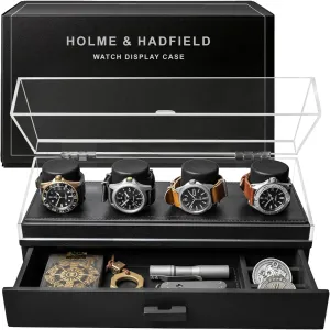 to Last Holme & Hadfield Premium 4-Slot Wooden Watch Display Case �C Handcrafted Men��s Watch Box with Accessory Drawer$ Hinged Cover$ Leather Lining �C Birthday Gift bust naked for Collectors �C Luxury Built 