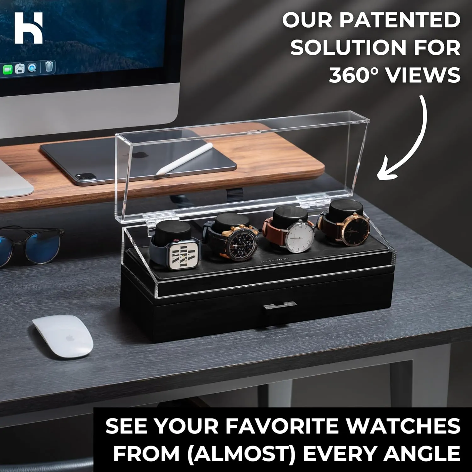 to Last Holme & Hadfield Premium 4-Slot Wooden Watch Display Case �C Handcrafted Men��s Watch Box with Accessory Drawer$ Hinged Cover$ Leather Lining �C Birthday Gift bust naked for Collectors �C Luxury Built 