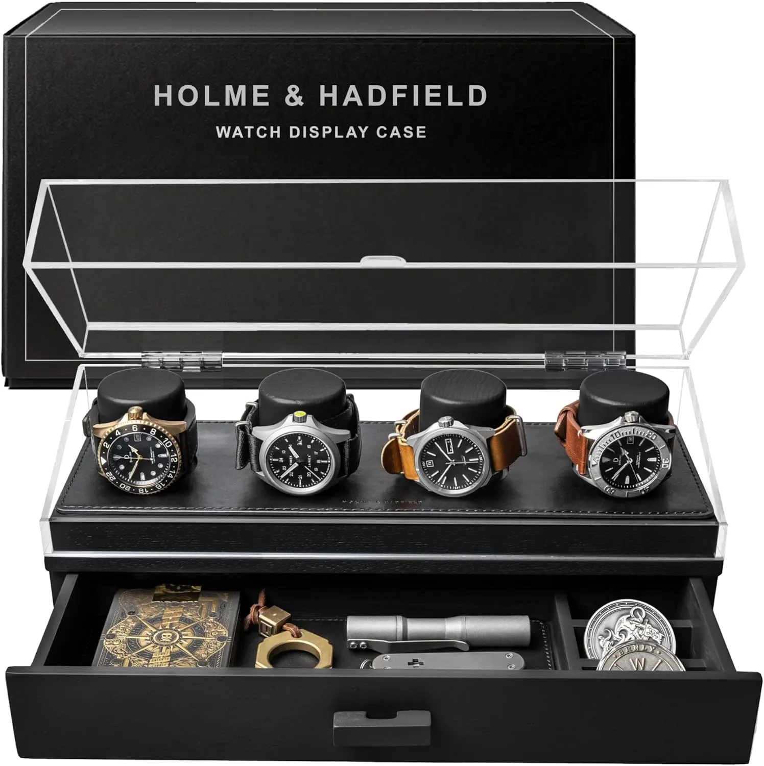 to Last Holme & Hadfield Premium 4-Slot Wooden Watch Display Case �C Handcrafted Men��s Watch Box with Accessory Drawer$ Hinged Cover$ Leather Lining �C Birthday Gift bust naked for Collectors �C Luxury Built 