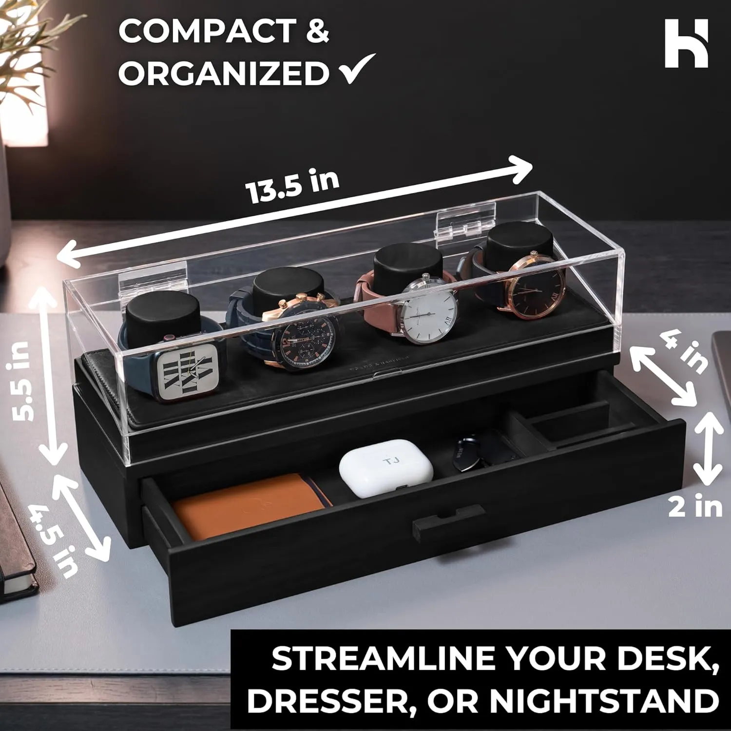 to Last Holme & Hadfield Premium 4-Slot Wooden Watch Display Case �C Handcrafted Men��s Watch Box with Accessory Drawer$ Hinged Cover$ Leather Lining �C Birthday Gift bust naked for Collectors �C Luxury Built 