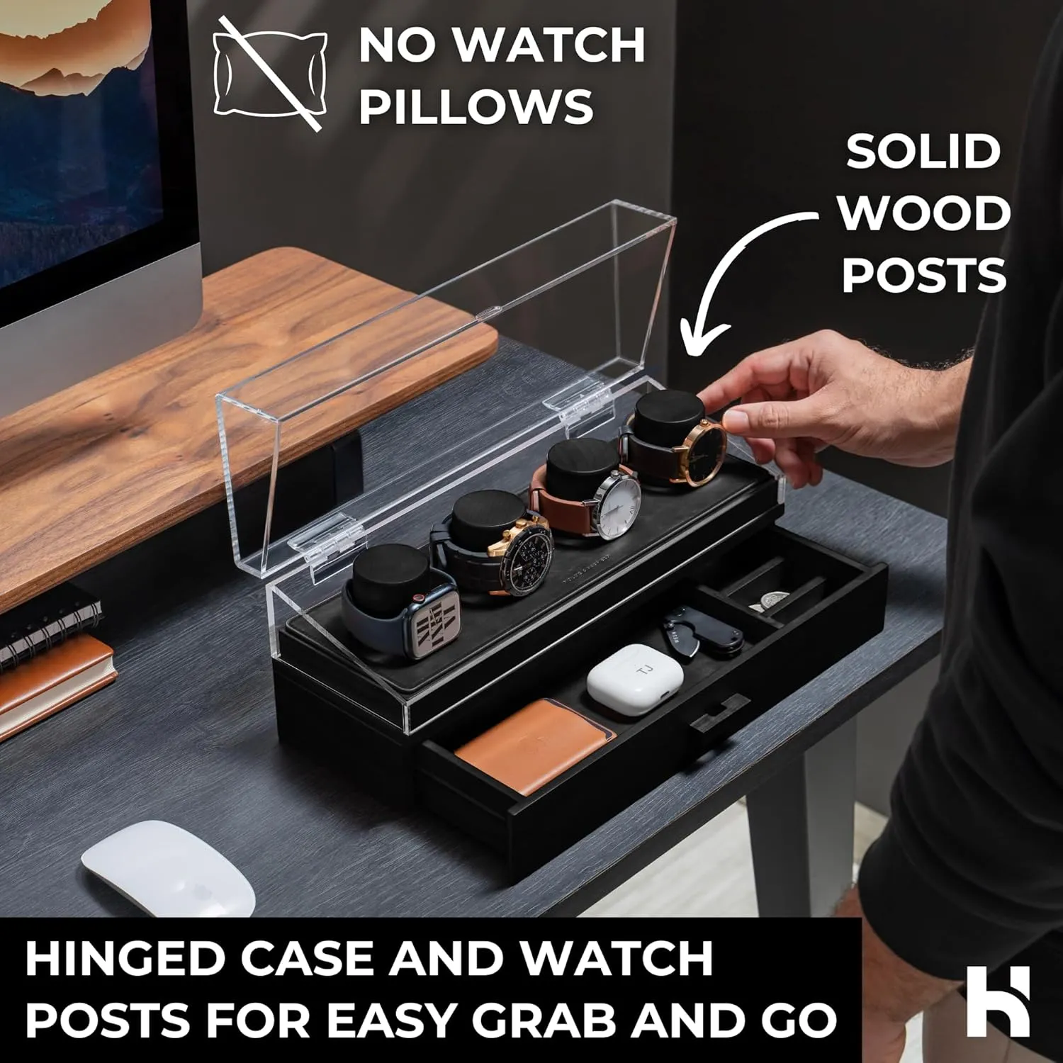 to Last Holme & Hadfield Premium 4-Slot Wooden Watch Display Case �C Handcrafted Men��s Watch Box with Accessory Drawer$ Hinged Cover$ Leather Lining �C Birthday Gift bust naked for Collectors �C Luxury Built 