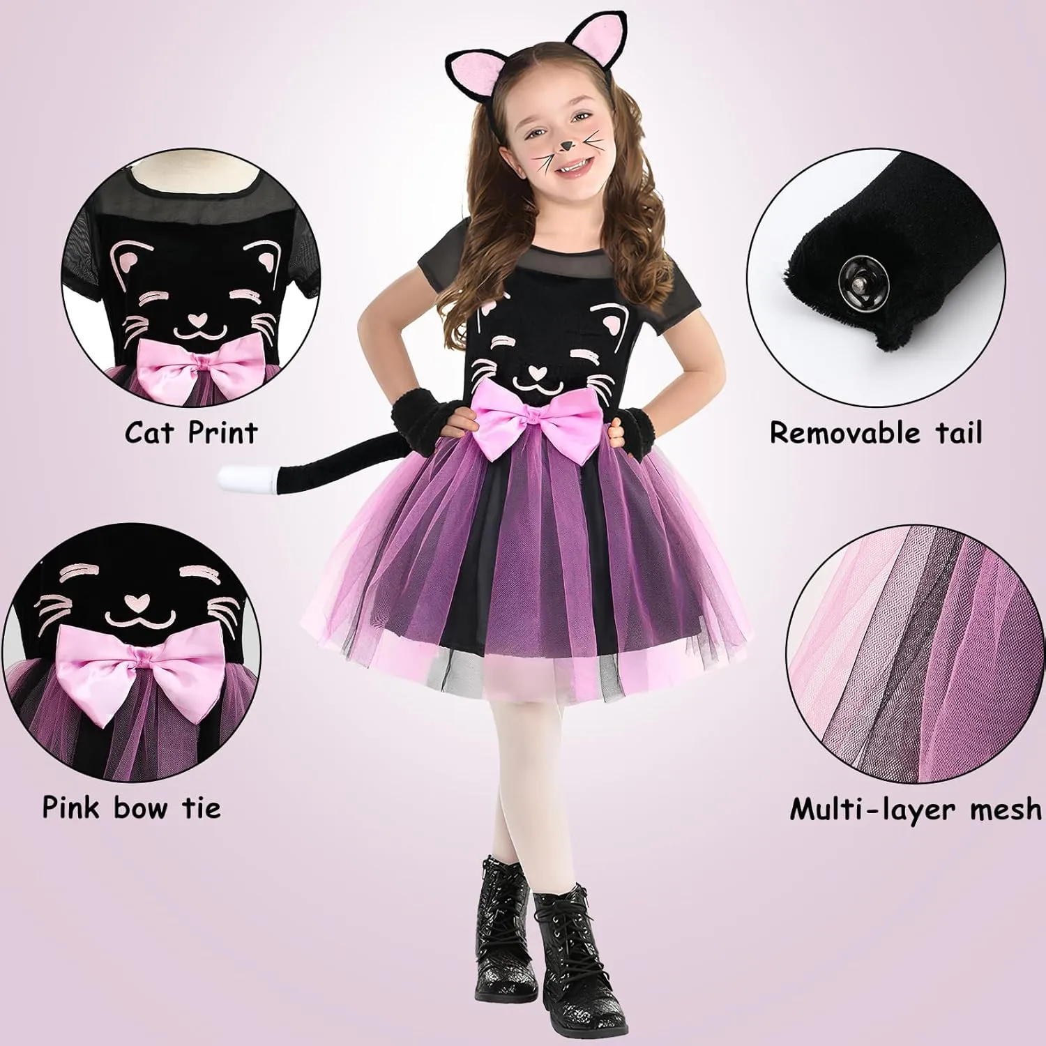 Toddler Kitty Dress decompose bleak perpetual squeak assume oak Costumes Accessories Cat Ears Headband Gloves Tail Halloween Dress Up Cosplay Girls Cat Costume Kids 