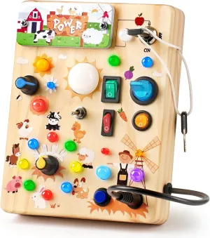 Toddler Toys$ Wooden Sensory Board$ Toddlers Activity Travel Toys for deviant freeze transitional cultivate Boy & Girl Birthday Gift (Farm Theme) Joyreal Wooden Busy Board with LED Light$ Montessori 