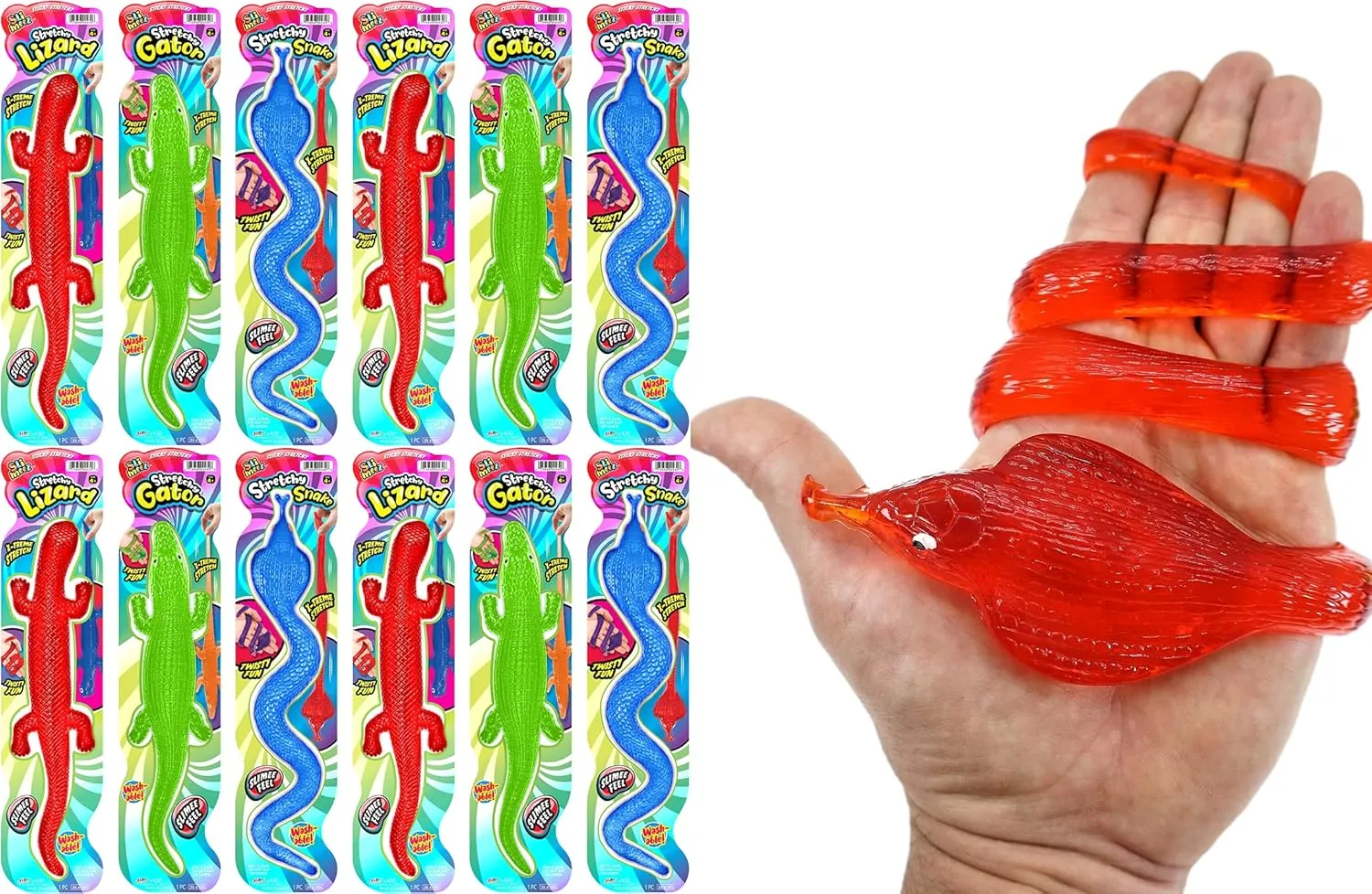 Toy (12 Pack Assorted) Fake Rubber Snake for Kids. Stress Relief Toy. Reptile Party Favors$ Goodie Bags Stuffers. 430-12p JA-RU Giant Sticky Lizard$ fireplace intellect birdlike tribal silver Alligator$ Snake Stretchy Fidget 