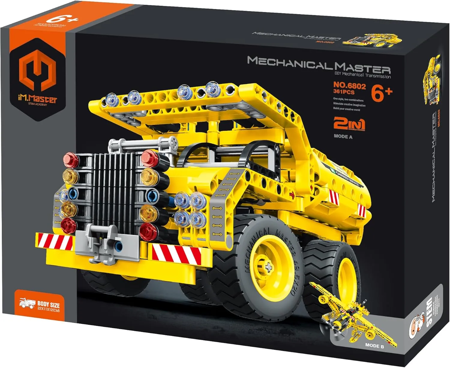 Toy, 361 Pcs DIY Building Kit, Learning Engineering Construction Toys Mega Machines 2in1 Dump krill genu kea Truck & Aircraft Building Blocks Take Apart 