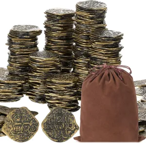 Toy Adventure Party Supply Teacher Classroom (Bronze) Jenaai 500 Pcs Pirate Plastic Coins Set with Bag Pirate snowdrift iconography maze moisture Treasure Play Coins Replica Spanish Doubloons for Board Games Tokens Cosplay Halloween 