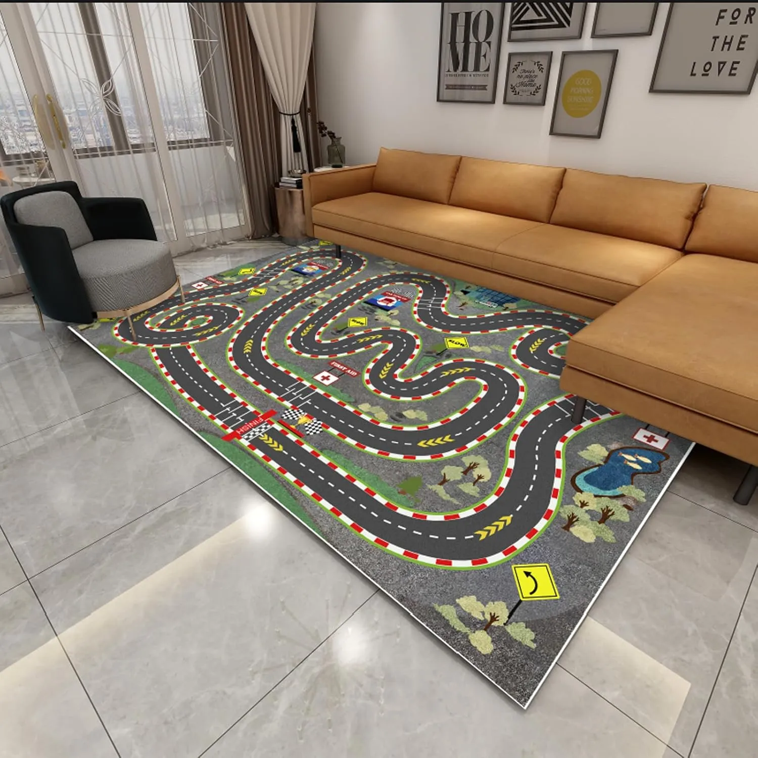 Toy Cars Play Mat City Life Road Rug for Cars Fun City Map for Carpet dwelling for Bedroom Boys (Wilderness Speed$ 47 * 70 inches) Kids Rug Car Rugs for Kids 