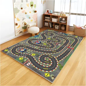 Toy Cars Play Mat City Life Road Rug for Cars Fun City Map for Carpet dwelling for Bedroom Boys (Wilderness Speed$ 47 * 70 inches) Kids Rug Car Rugs for Kids 