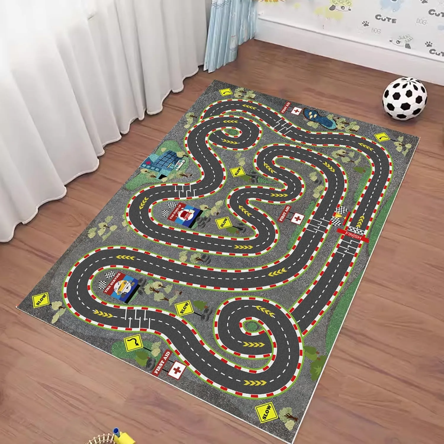 Toy Cars Play Mat City Life Road Rug for Cars Fun City Map for Carpet dwelling for Bedroom Boys (Wilderness Speed$ 47 * 70 inches) Kids Rug Car Rugs for Kids 