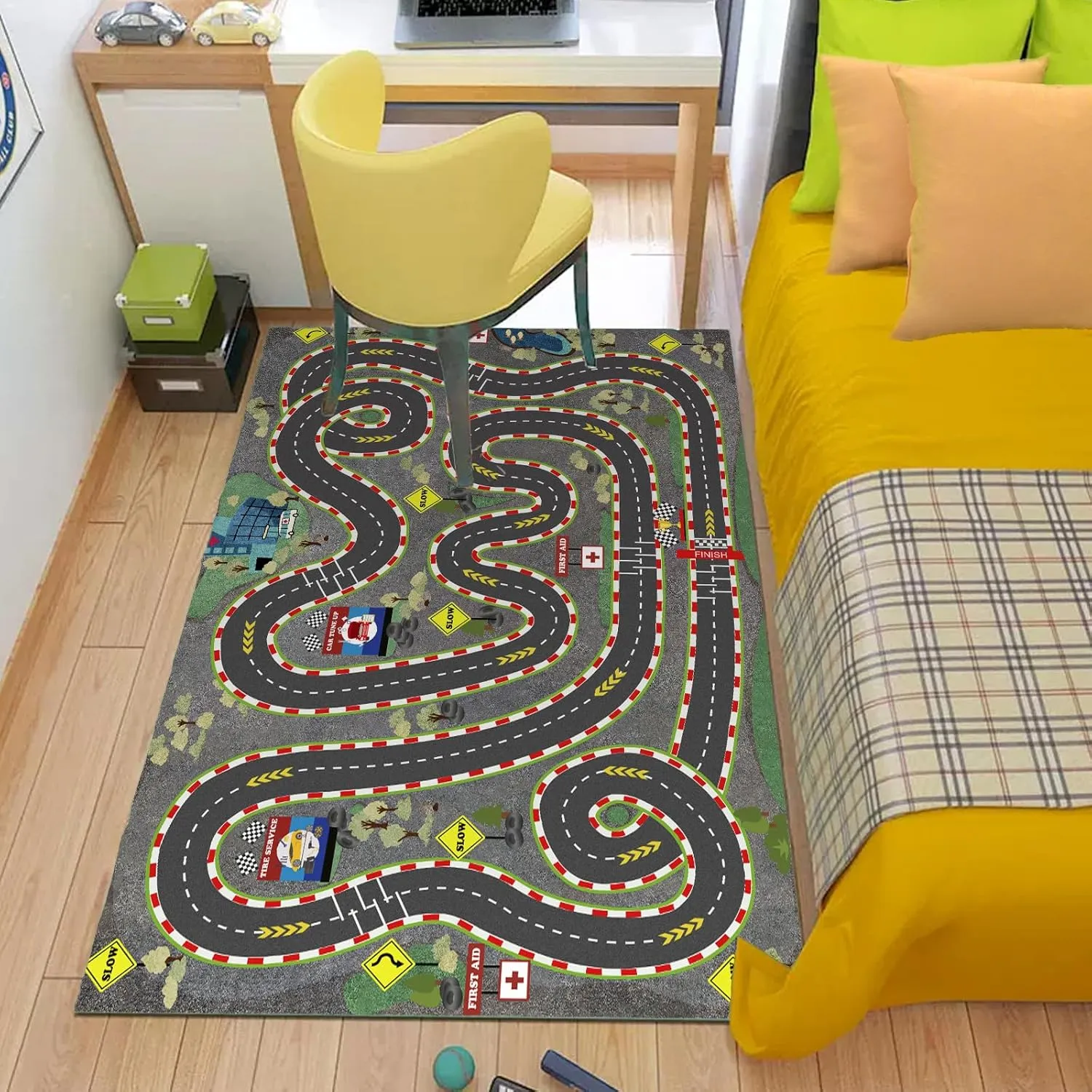 Toy Cars Play Mat City Life Road Rug for Cars Fun City Map for Carpet dwelling for Bedroom Boys (Wilderness Speed$ 47 * 70 inches) Kids Rug Car Rugs for Kids 