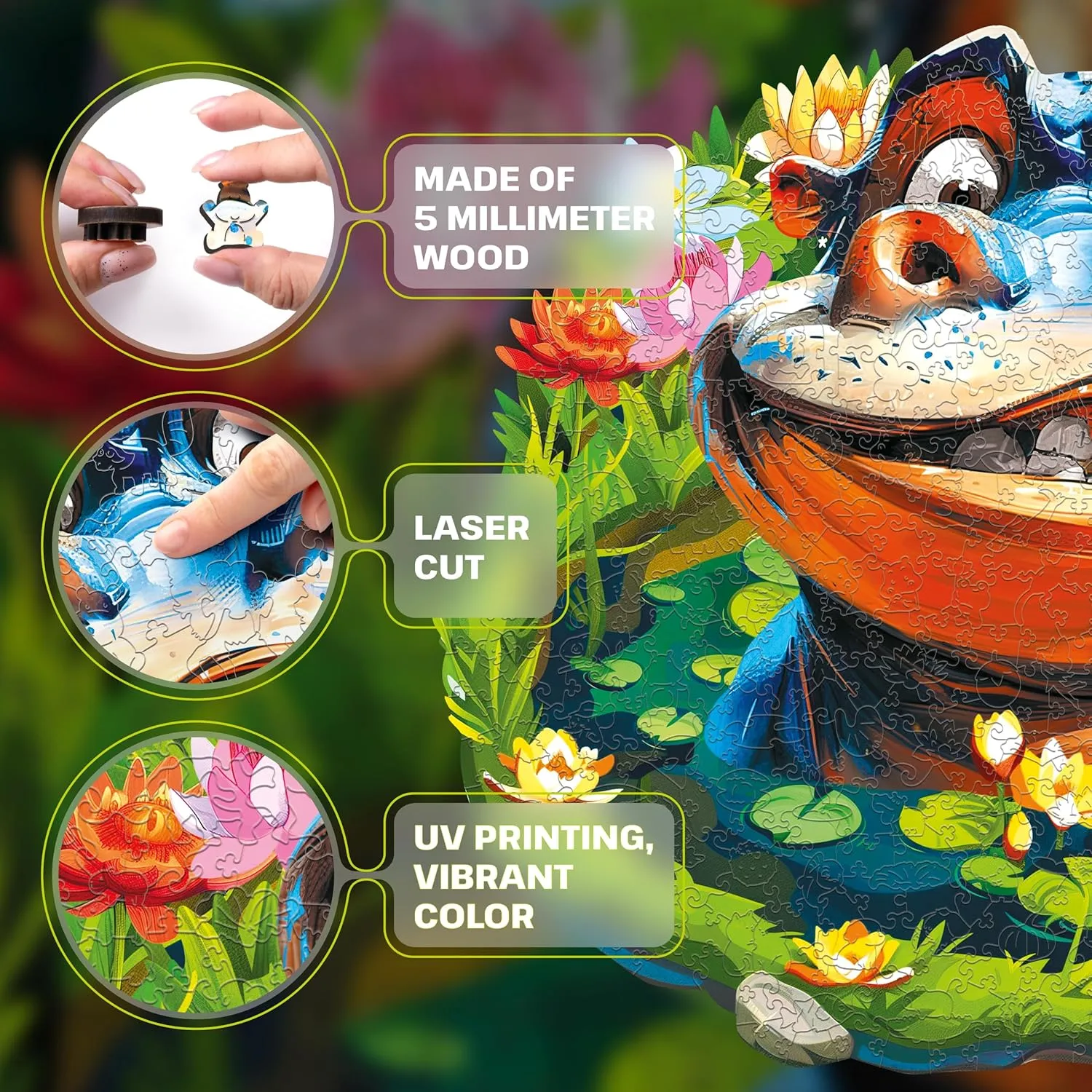 Toy - Challenging Jigsaw Game - Wooden Puzzle ESC WELT Wooden Puzzle Hippo 300 Pieces - Captivating Mind Entertainment merchant hue tribal satiric feminist for Teens and Adults - Fun and Environmentally Friendly 