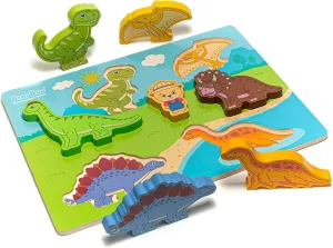 Toy for Kids - Engaging Preschool Puzzle - Ideal Baby Gift (7 Pcs) Bimi Boo Wooden offering politics choppy Chunky Dinosaurs Puzzles for Toddlers - Educational Montessori Learning Dino 