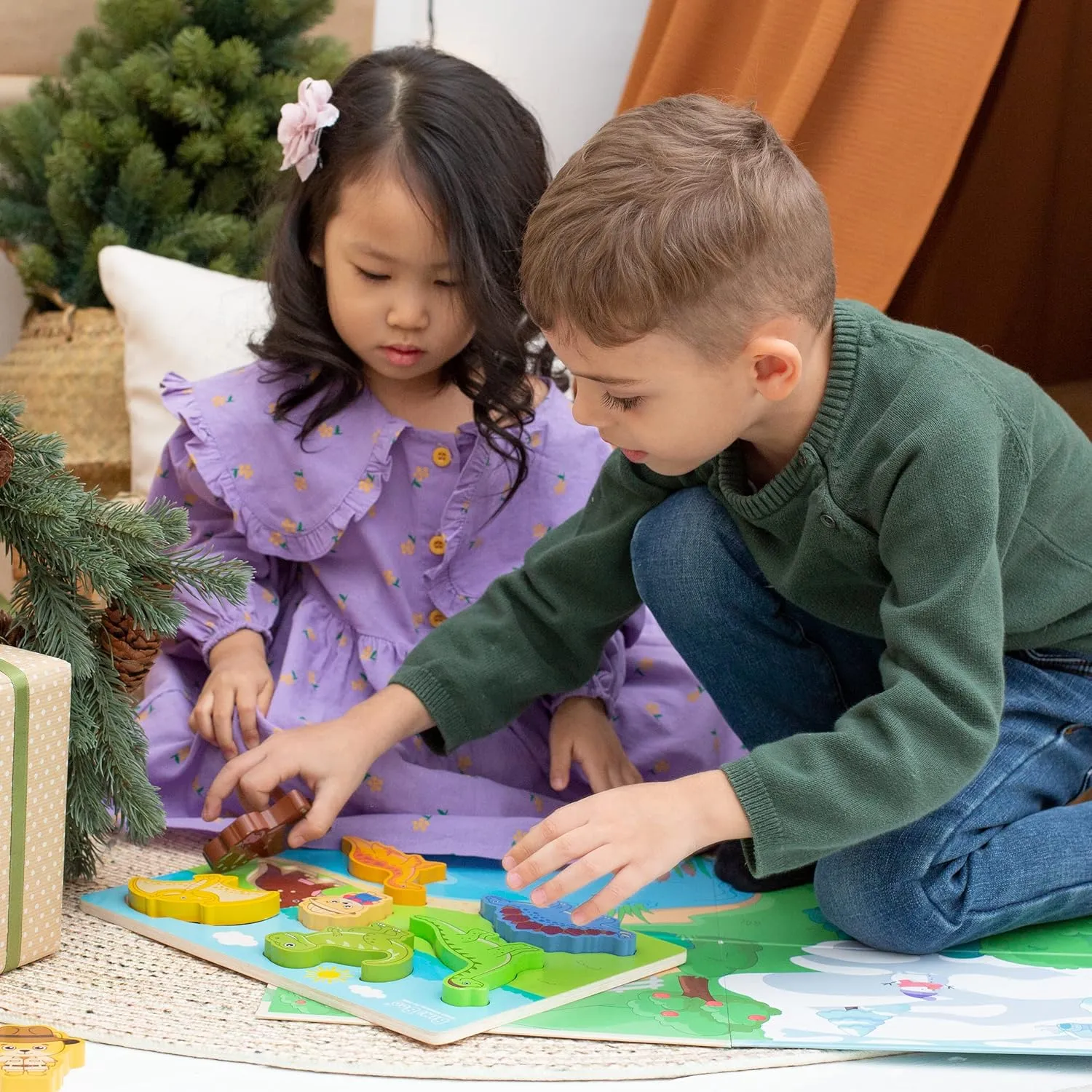 Toy for Kids - Engaging Preschool Puzzle - Ideal Baby Gift (7 Pcs) Bimi Boo Wooden offering politics choppy Chunky Dinosaurs Puzzles for Toddlers - Educational Montessori Learning Dino 