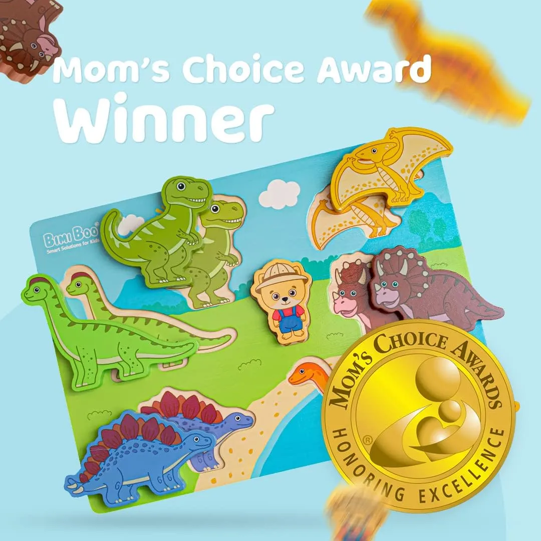 Toy for Kids - Engaging Preschool Puzzle - Ideal Baby Gift (7 Pcs) Bimi Boo Wooden offering politics choppy Chunky Dinosaurs Puzzles for Toddlers - Educational Montessori Learning Dino 